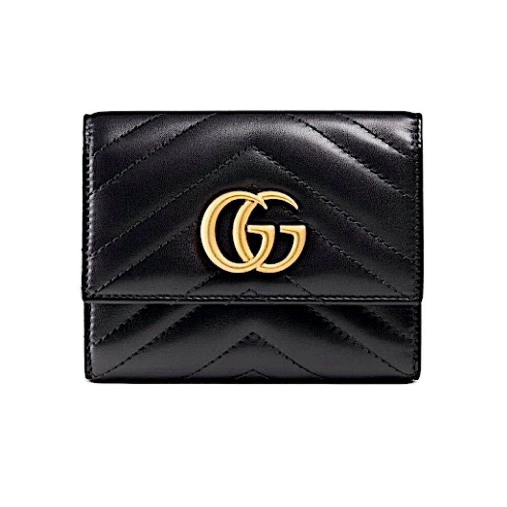 Gucci GG Marmont Matelassé Black Leather Trifold Wallet